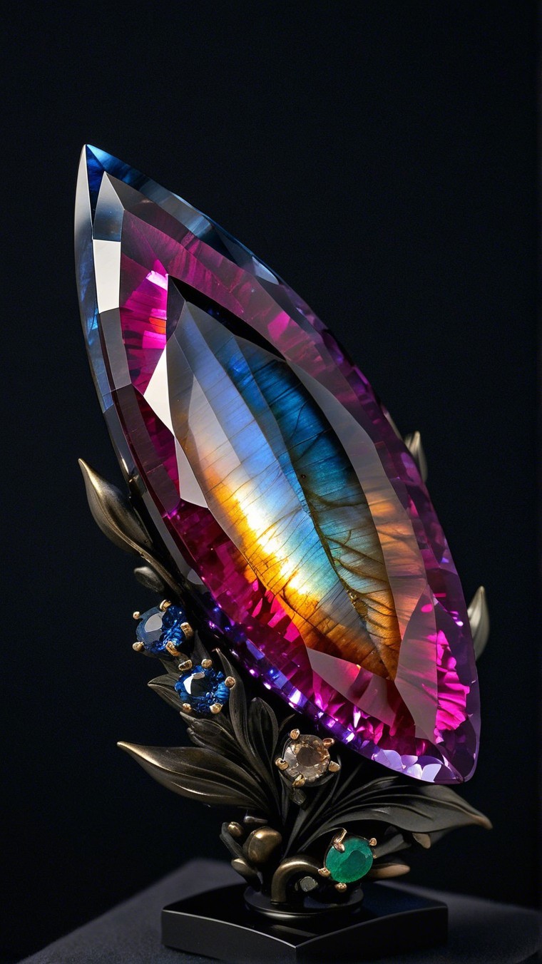 Intricately Cut Gemstone Display with Colorful Stones