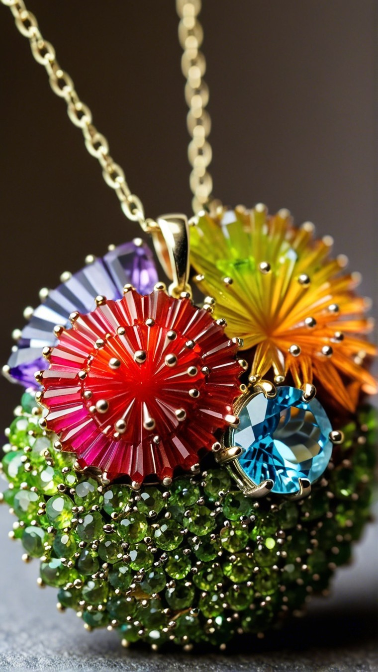Vibrant gemstone pendant with colorful floral design