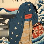 Elegant kimono with mother-of-pearl and floral design