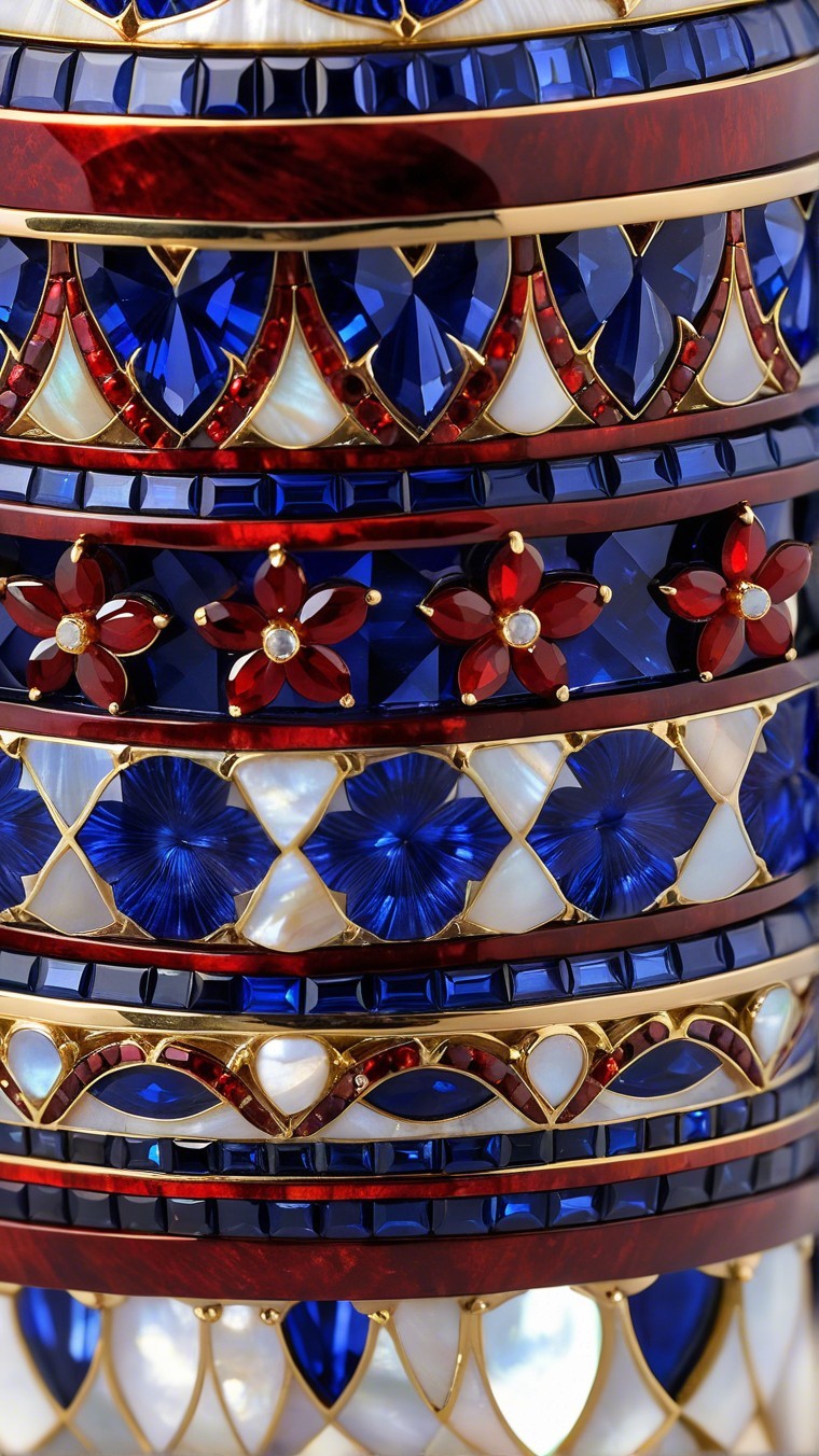 Intricate Jewelry Design with Red and Blue Gemstones