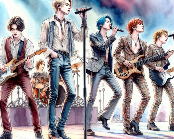 Dynamic Band Performing with Colorful Outfits on Stage