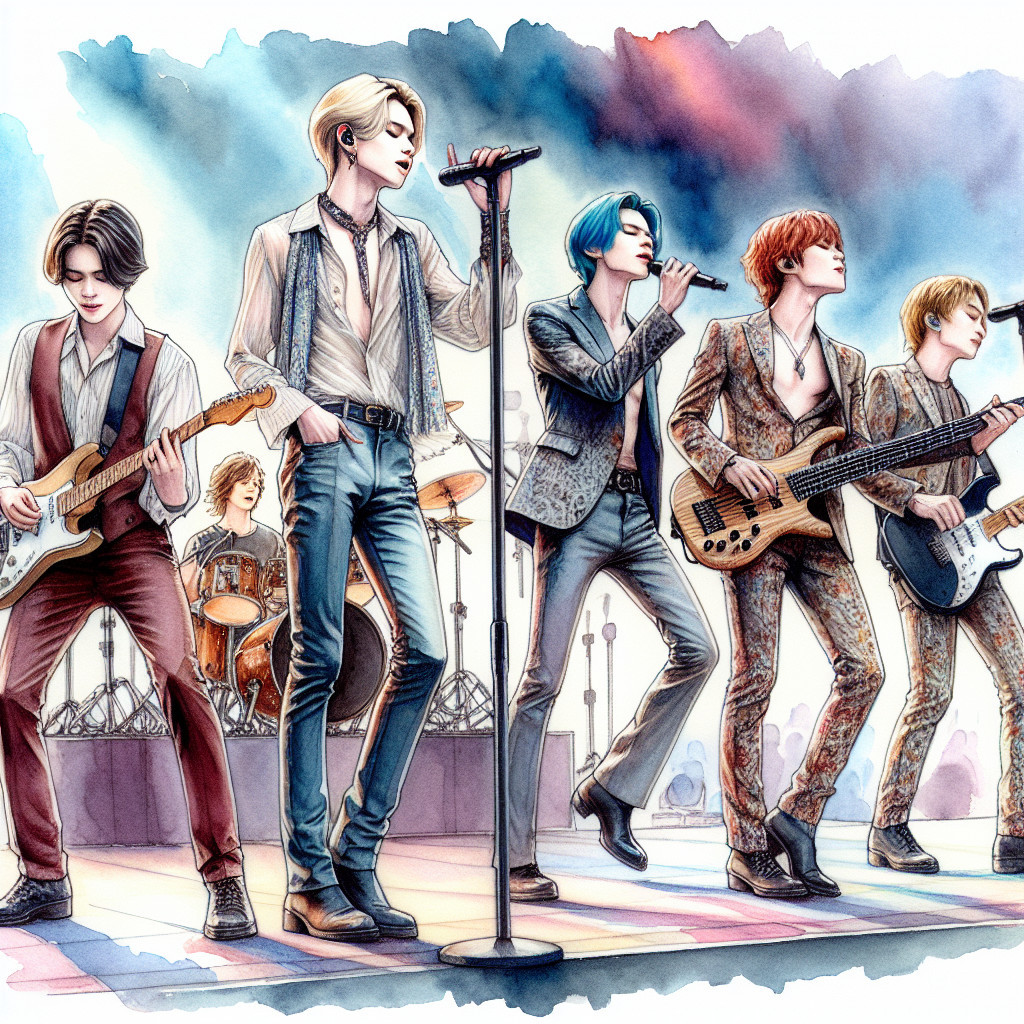 Dynamic Band Performing with Colorful Outfits on Stage