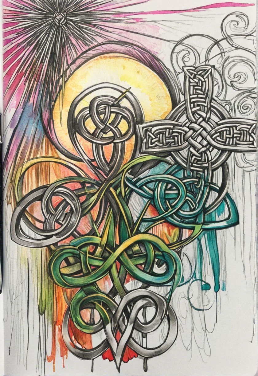 Celtic Knot Designs with Vibrant Colors and Sun Rays