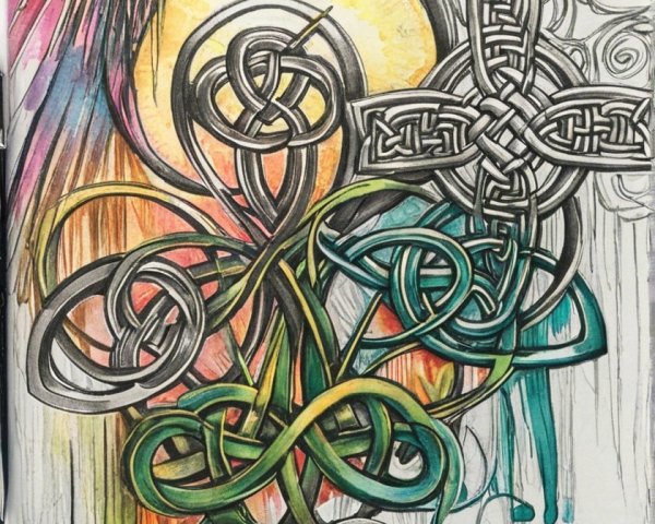 Celtic Knot Designs with Vibrant Colors and Sun Rays