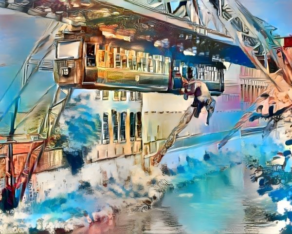 Tram Suspended Above Water with Dreamlike Colors
