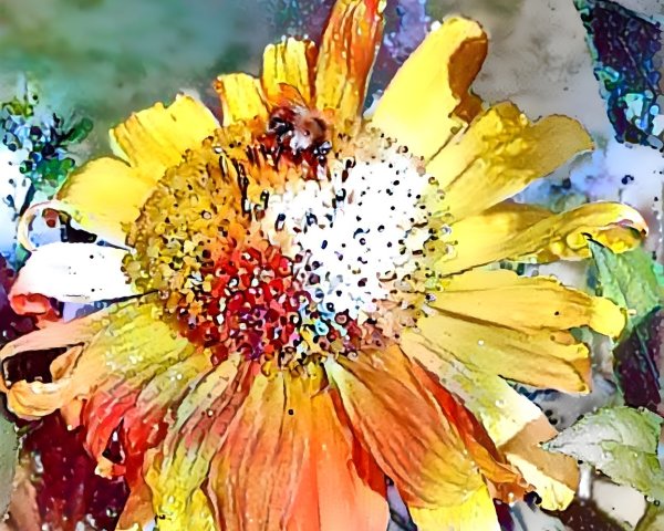 Vibrant Sunflower with Bee and Colorful Background