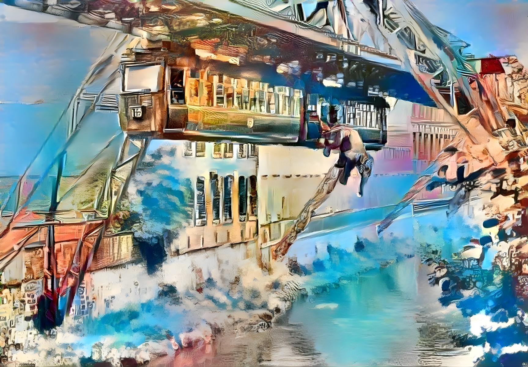 Tram Suspended Above Water with Dreamlike Colors