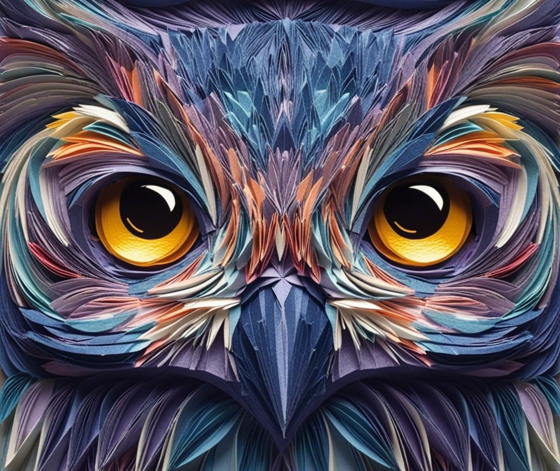 Layered Paper Art of a Colorful Owl's Face