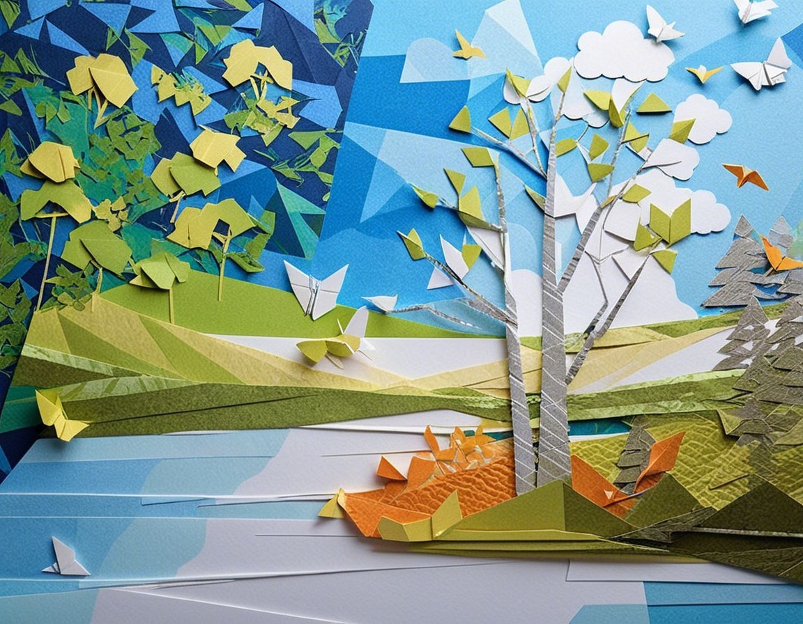 Vibrant Paper Collage of a Serene Landscape Scene