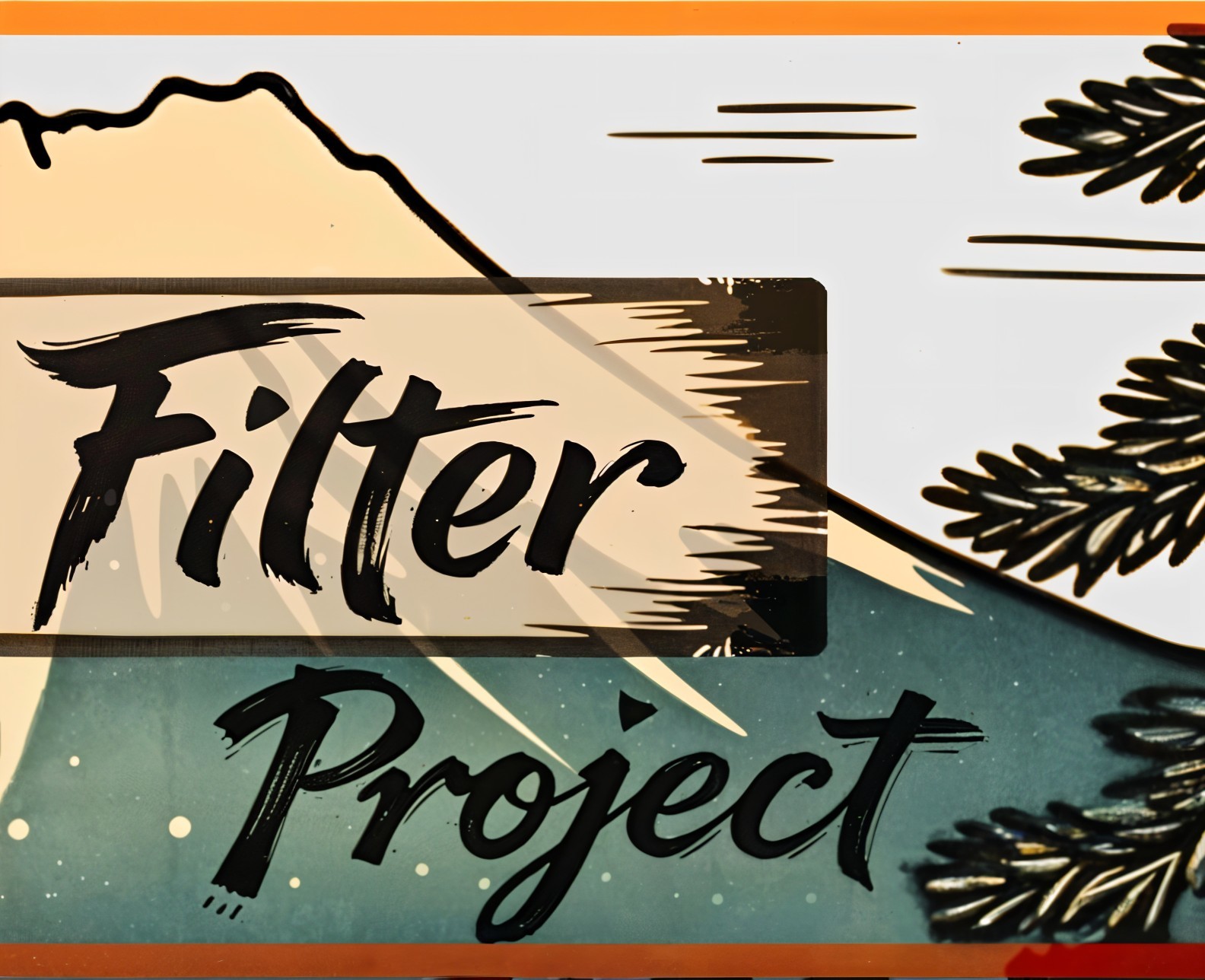 Stylized Landscape with Mountain Range and Typography