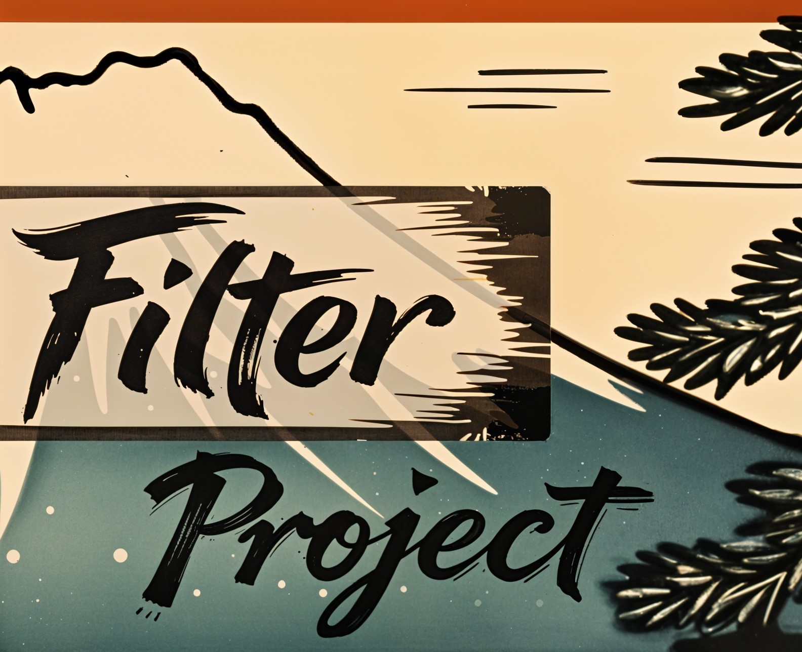 Stylized Graphic Design with Mountains and Foliage