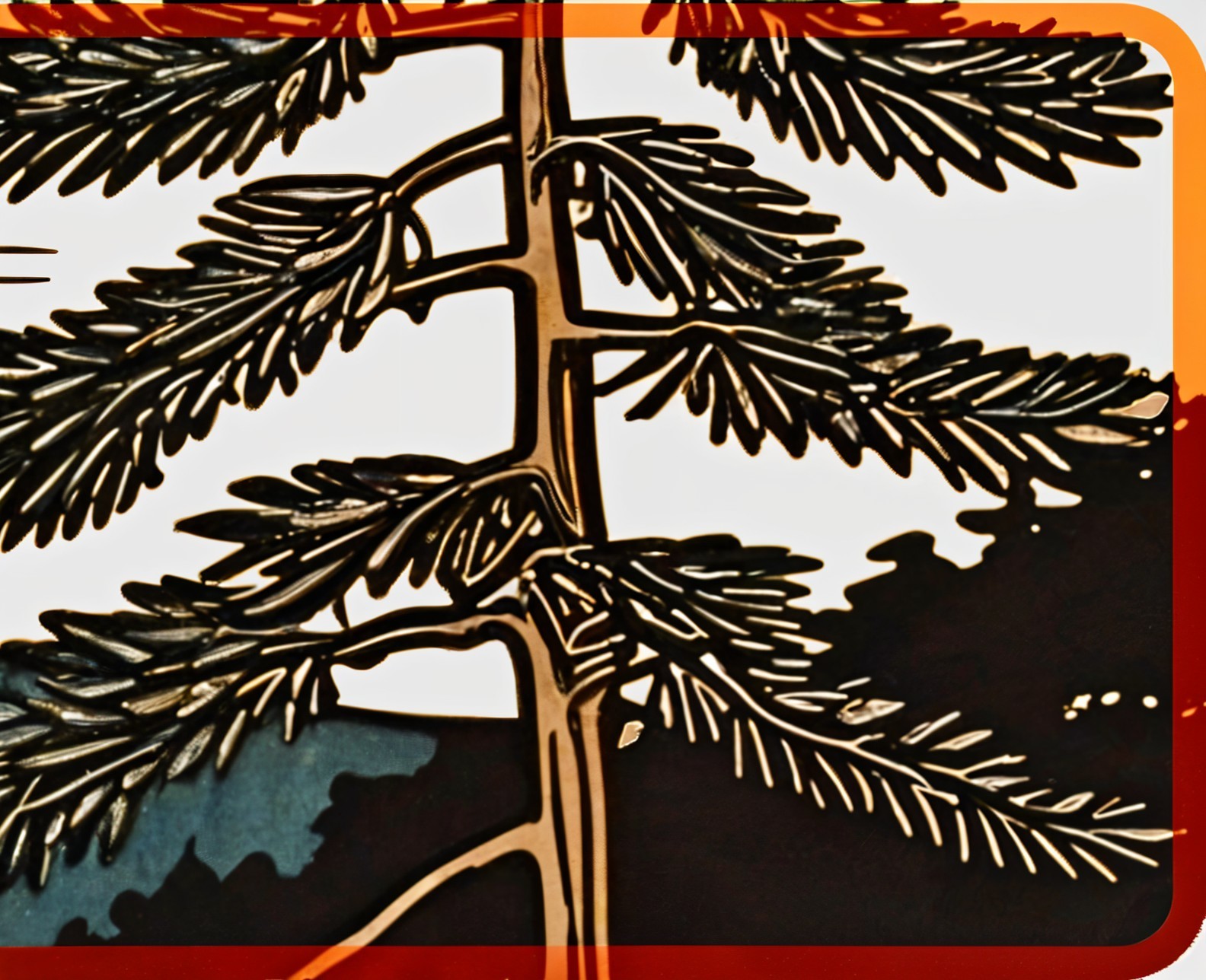 Stylized Tree Depiction with Earthy and Blue Tones