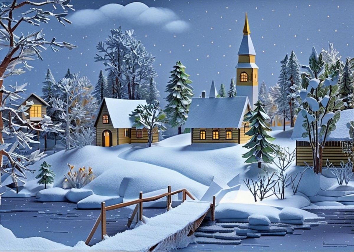 Serene Winter Landscape with Snow-Covered Houses