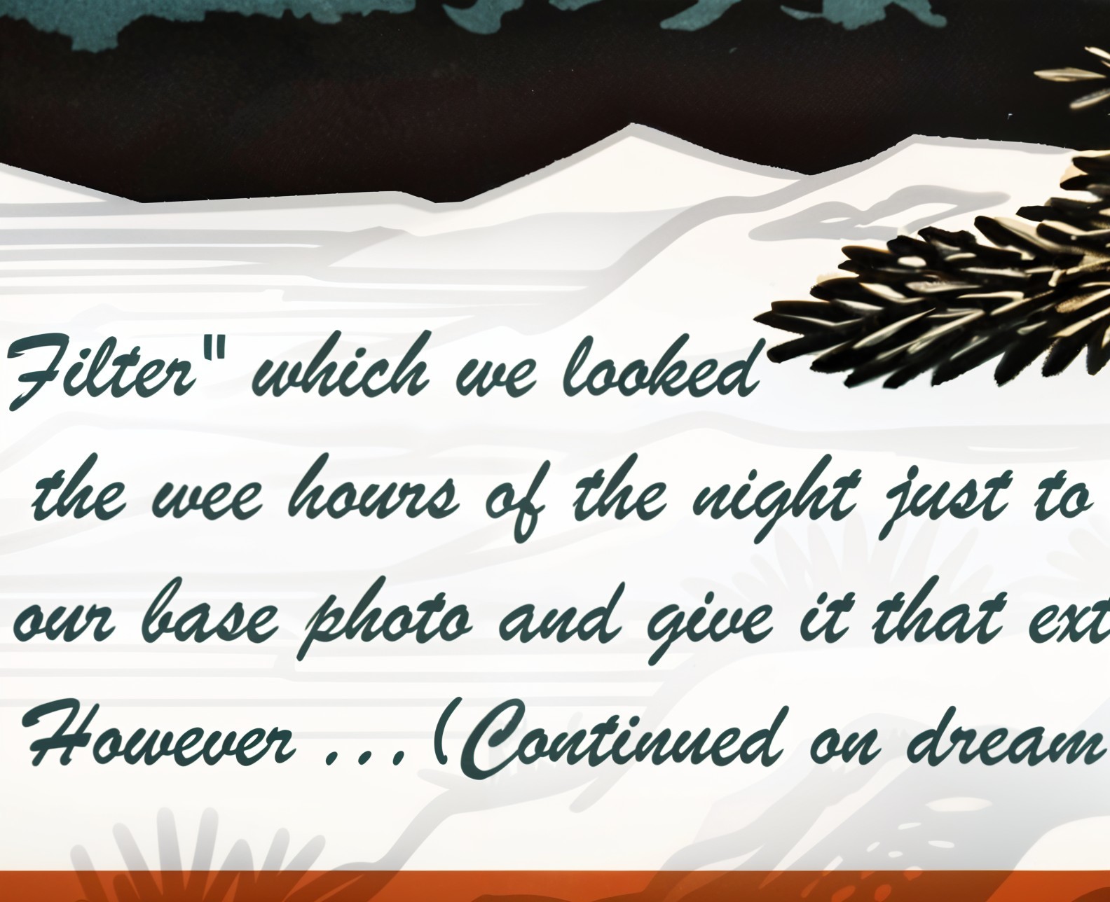 Textured Background with White Mountains and Dark Foliage