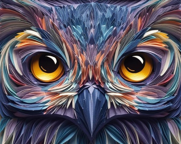 Layered Paper Art of a Colorful Owl's Face