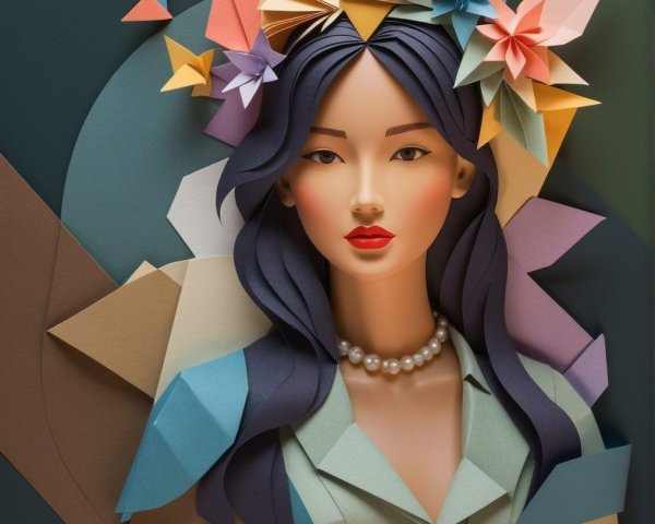 Paper-Cut Portrait of Woman with Floral Accents