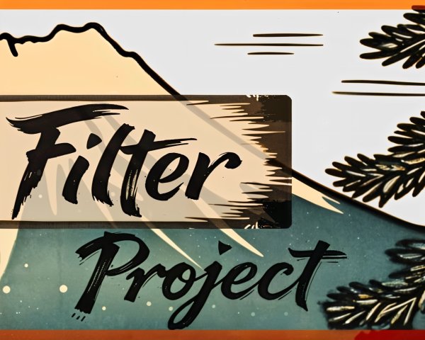 Stylized Landscape with Mountain Range and Typography