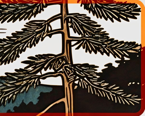 Stylized Tree Depiction with Earthy and Blue Tones