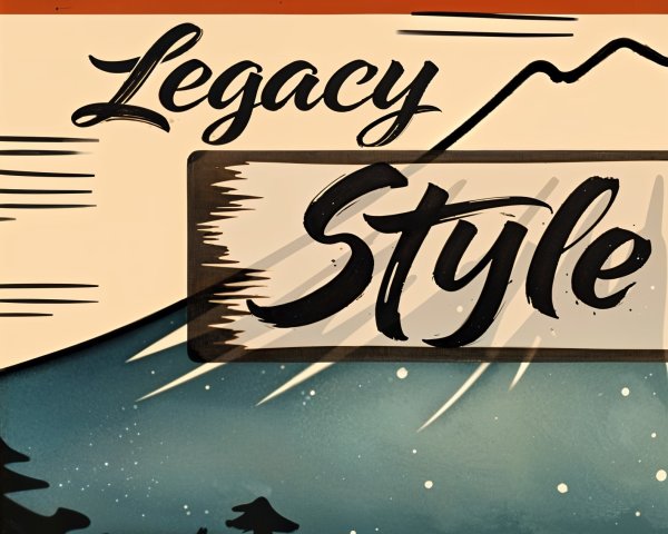 Bold Text "Legacy" with Mountain and Forest Background