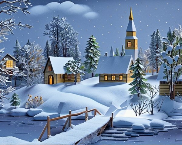 Serene Winter Landscape with Snow-Covered Houses