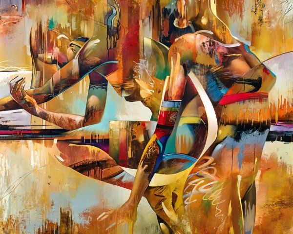 Vibrant Abstract Composition with Dynamic Figures