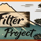 Stylized Landscape with Mountain Range and Typography