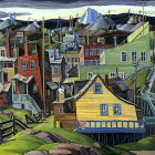 Vibrant Paper Cut-Out Landscape of a Quaint Village