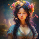 Stylized Paper Art Portrait of a Woman with Flowers