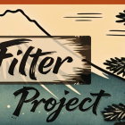 Stylized Graphic Design with Mountains and Foliage