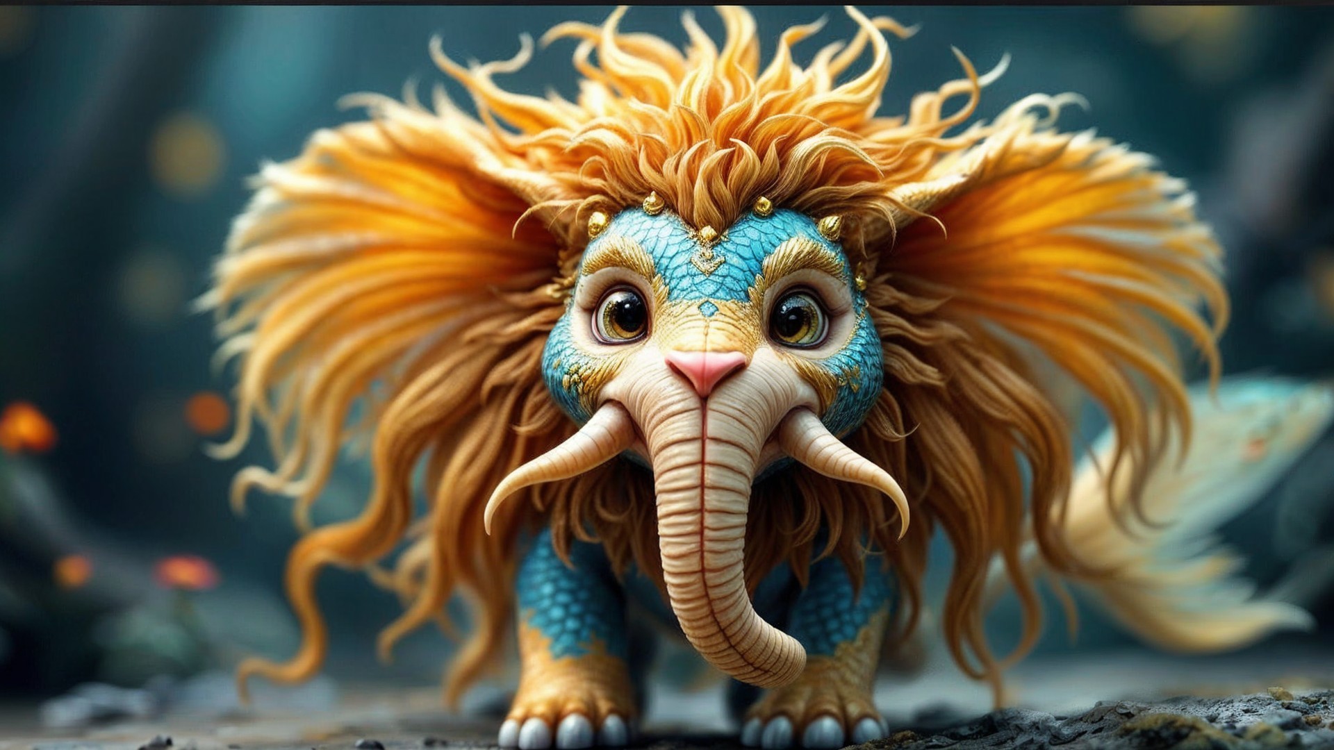 Whimsical Creature with Lion and Elephant Features