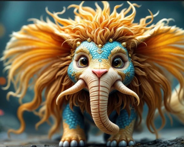 Whimsical Creature with Lion and Elephant Features