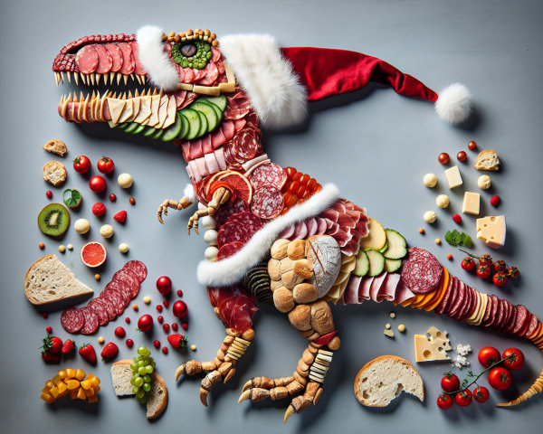 Dinosaur Food Art with Festive Ingredients and Decor