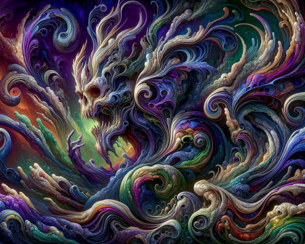 Vibrant Abstract Composition with Mythical Creature