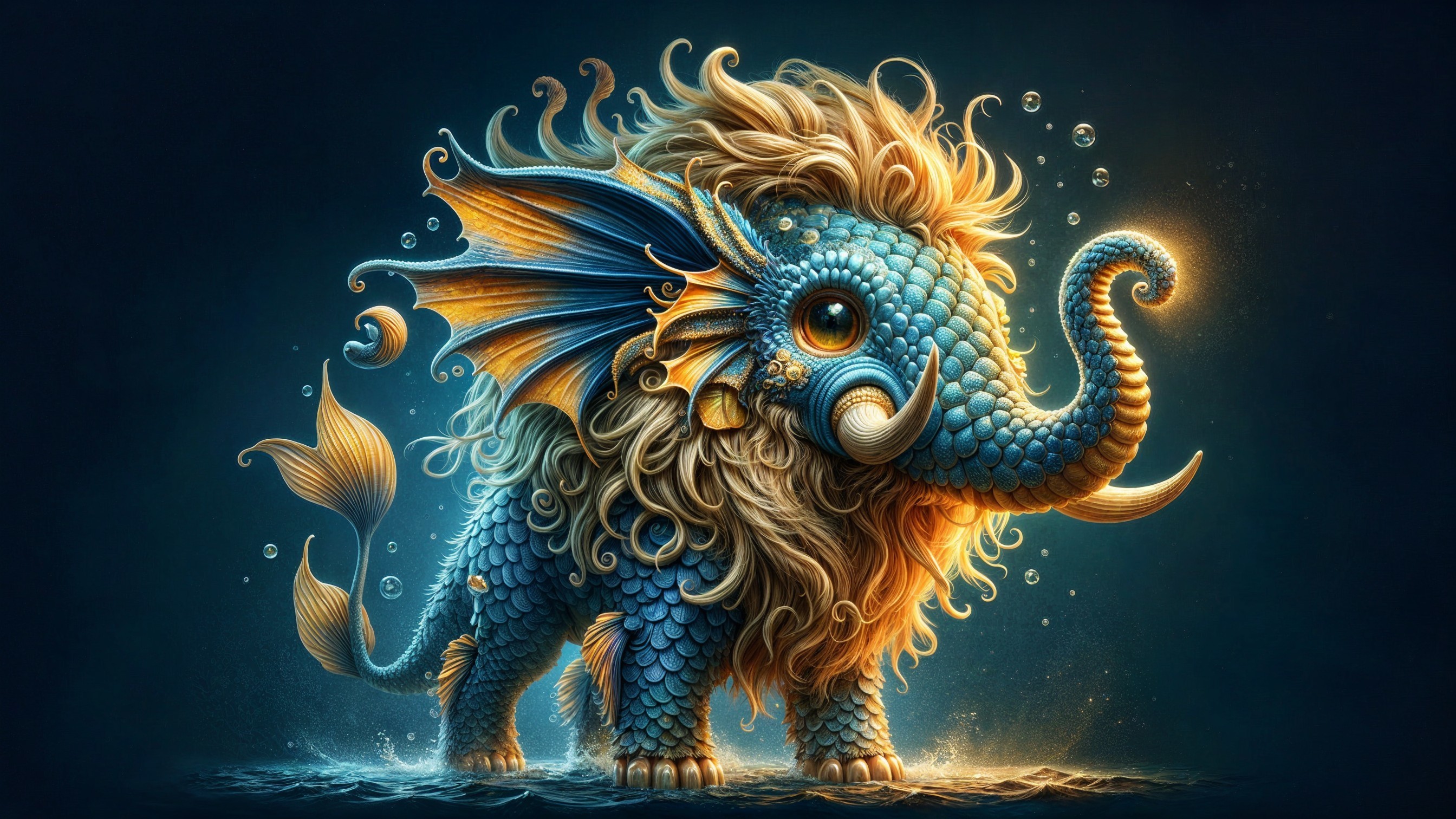 Fantasy Creature Blending Elephant and Sea Lion Features