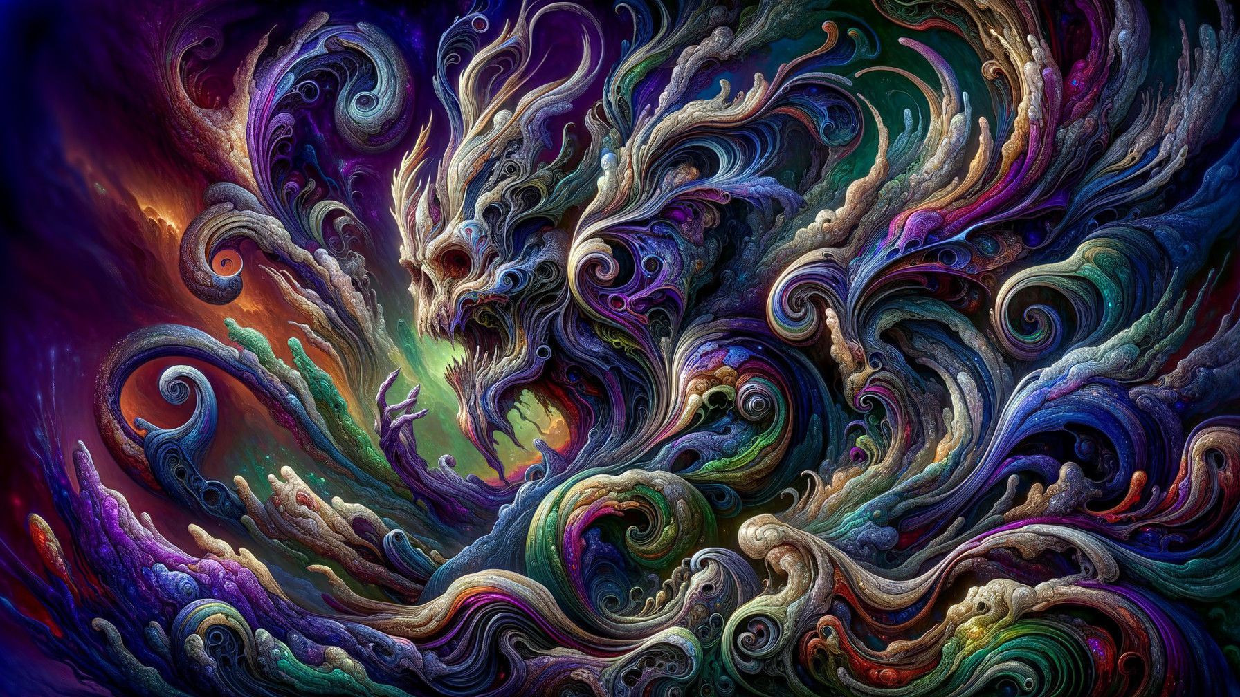Vibrant Abstract Composition with Mythical Creature