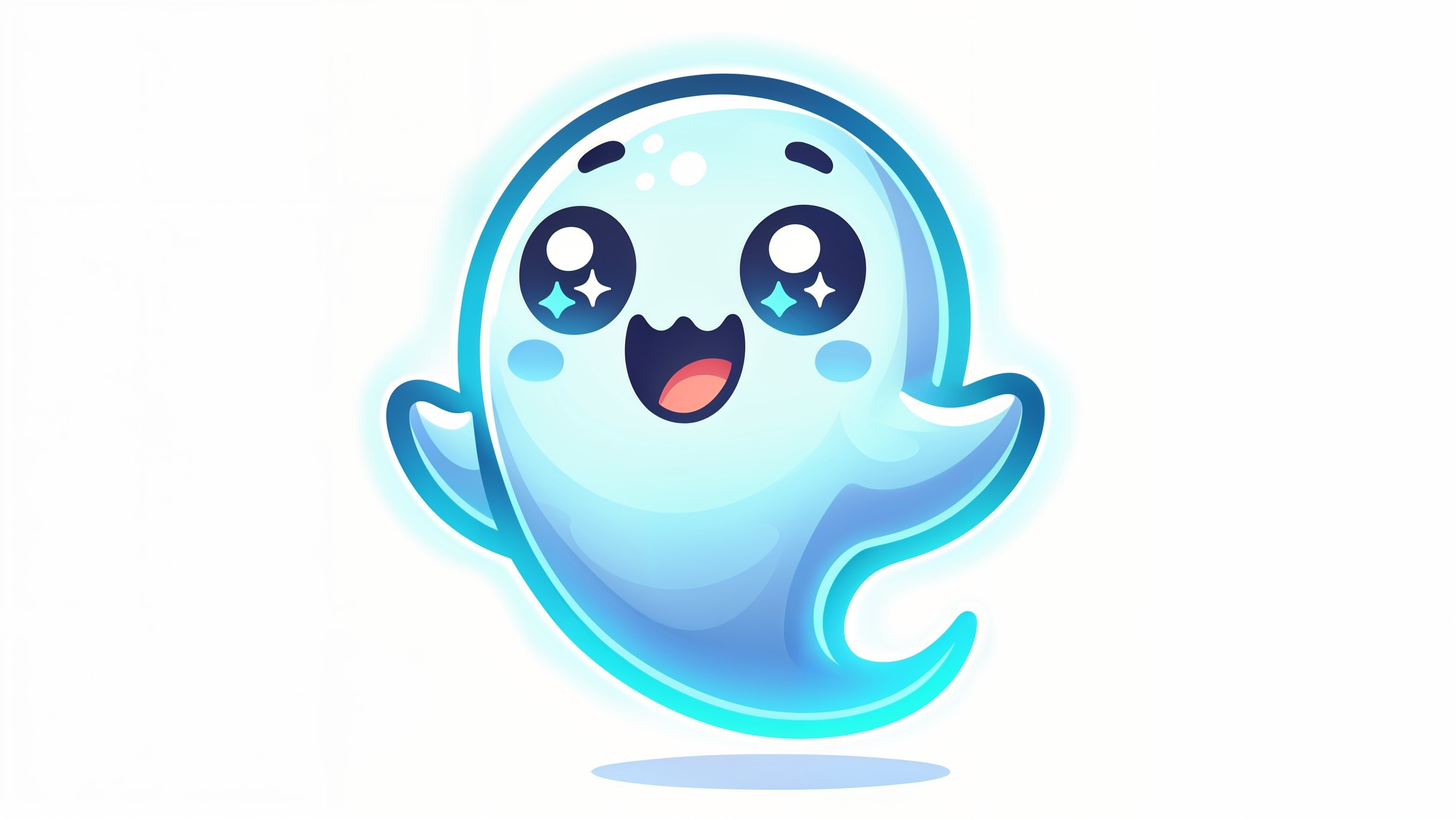 Cartoonish blue ghost with cheerful expression and glow