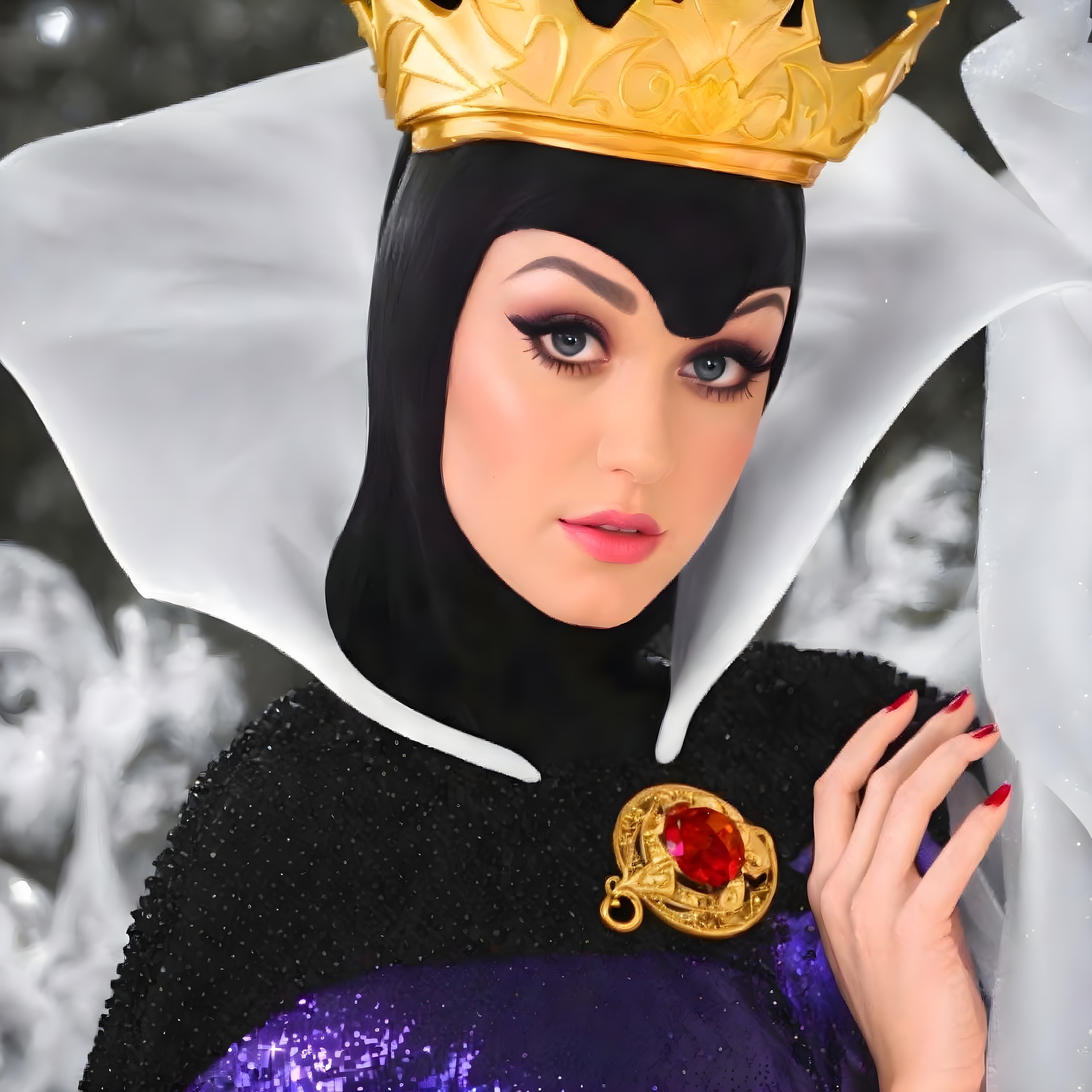 Costume of Evil Queen with Golden Crown & Black/Purple Robe