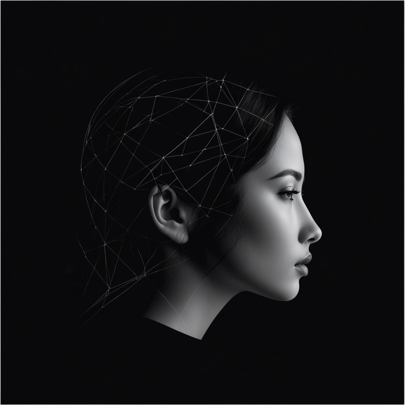 Monochrome Profile of Woman with Geometric Hair Design