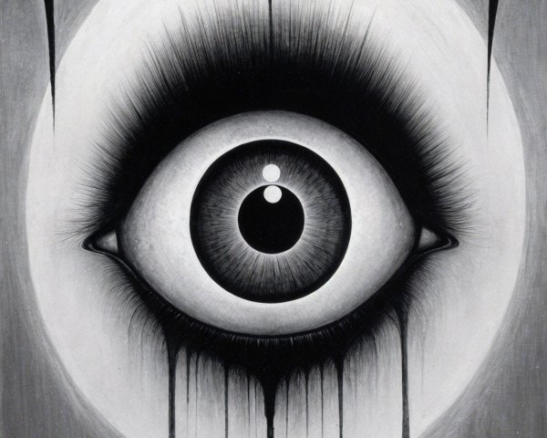 Monochromatic Artwork with Stylized Eye and Figure