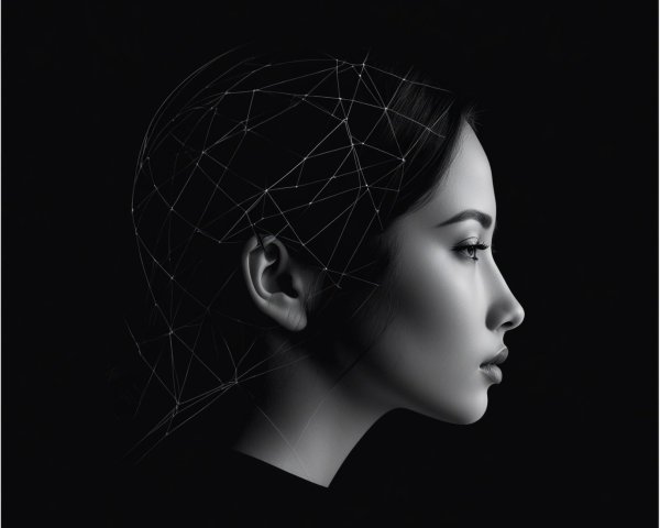 Monochrome Profile of Woman with Geometric Hair Design