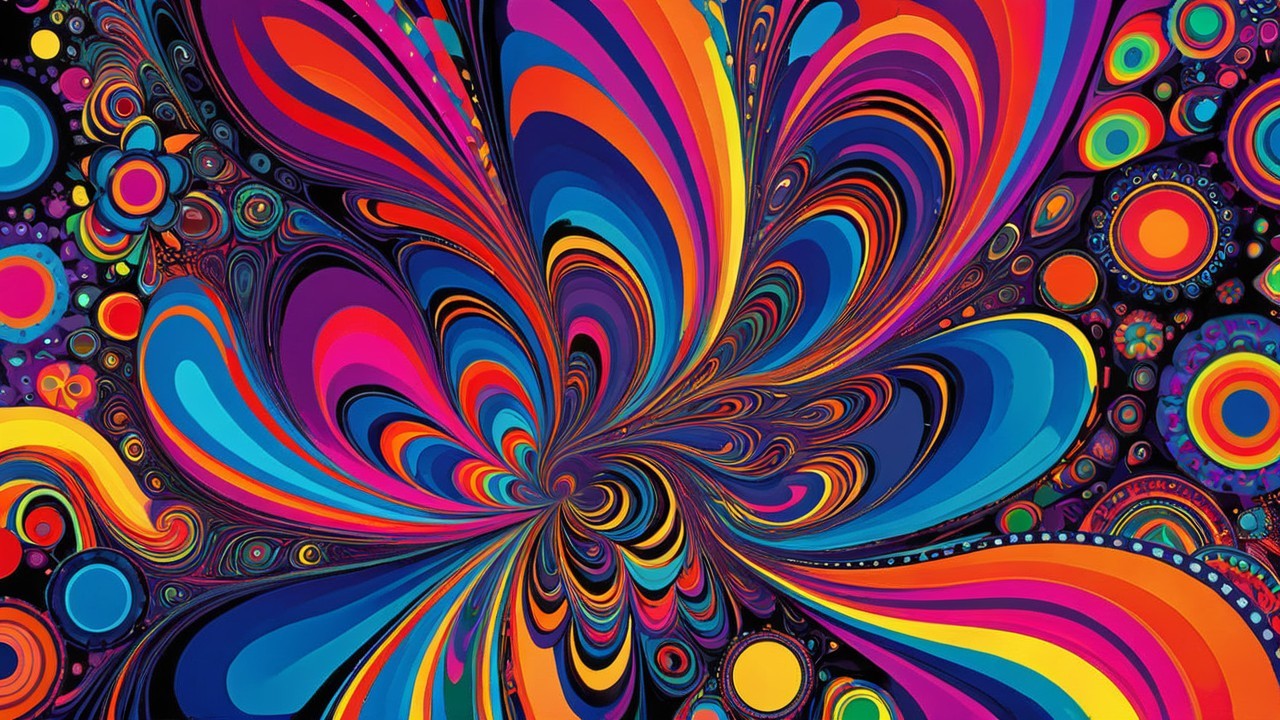 Vibrant Colorful Abstract Canvas with Floral Motifs