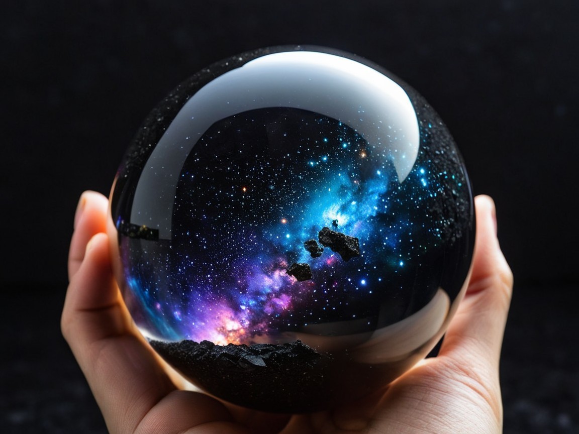 Crystal Sphere Reflecting a Vibrant Galaxy Scene