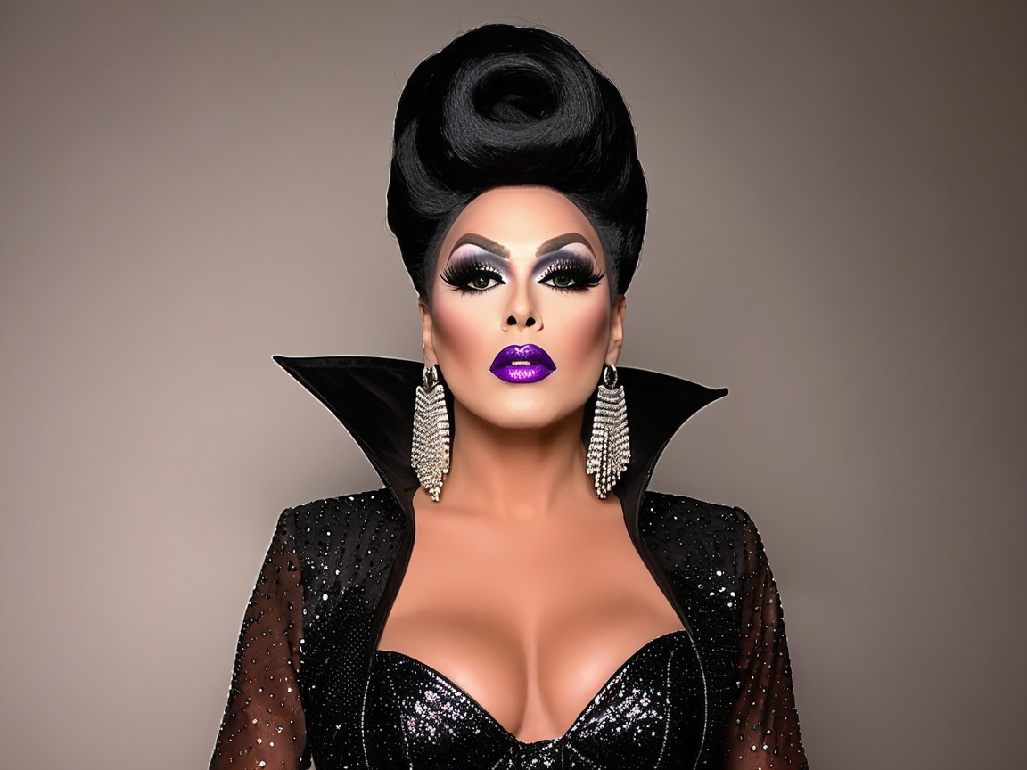 Glamorous Drag Queen in Sequined Black Outfit