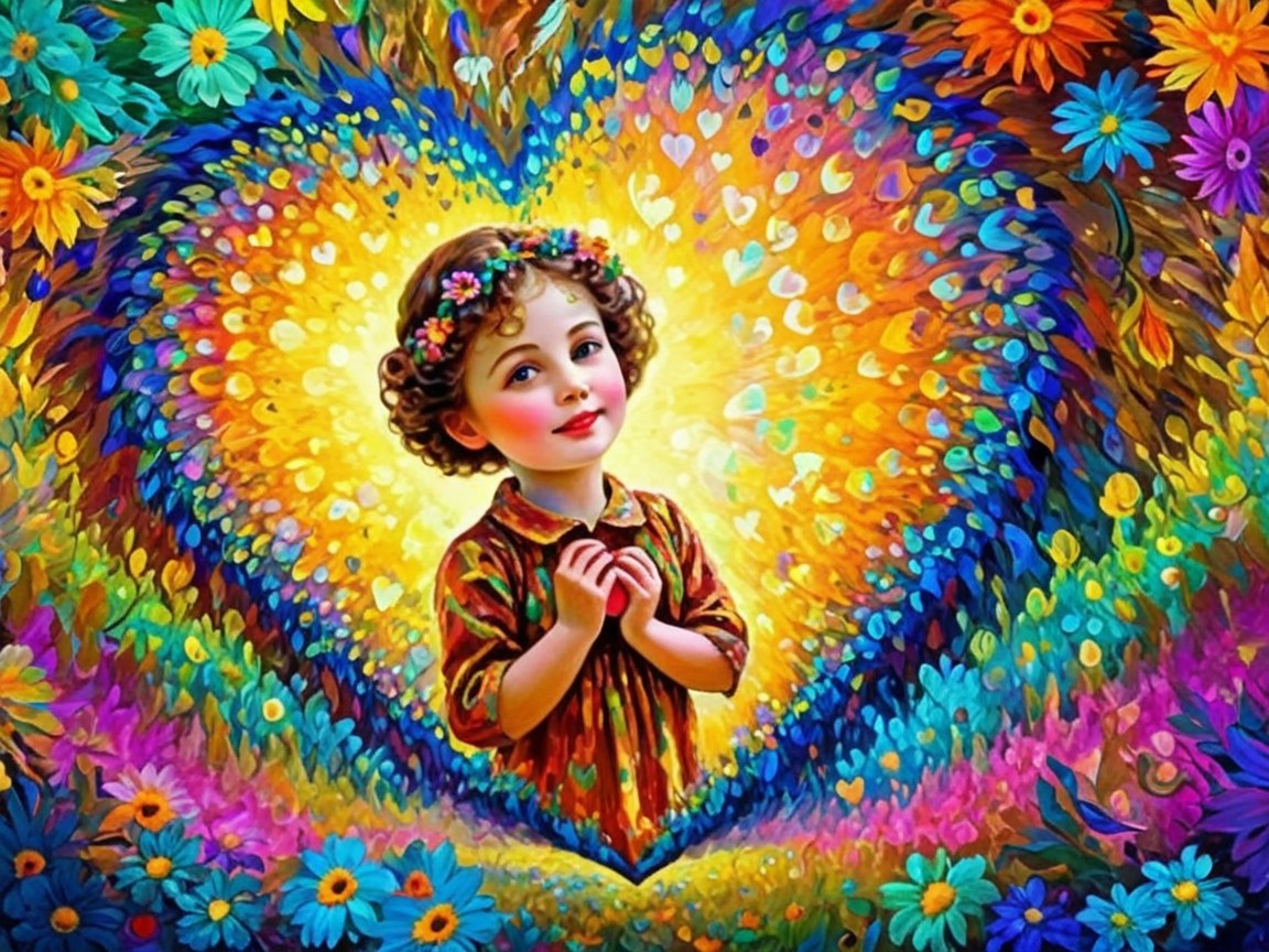 Whimsical Illustration of a Young Girl in Colorful Dress