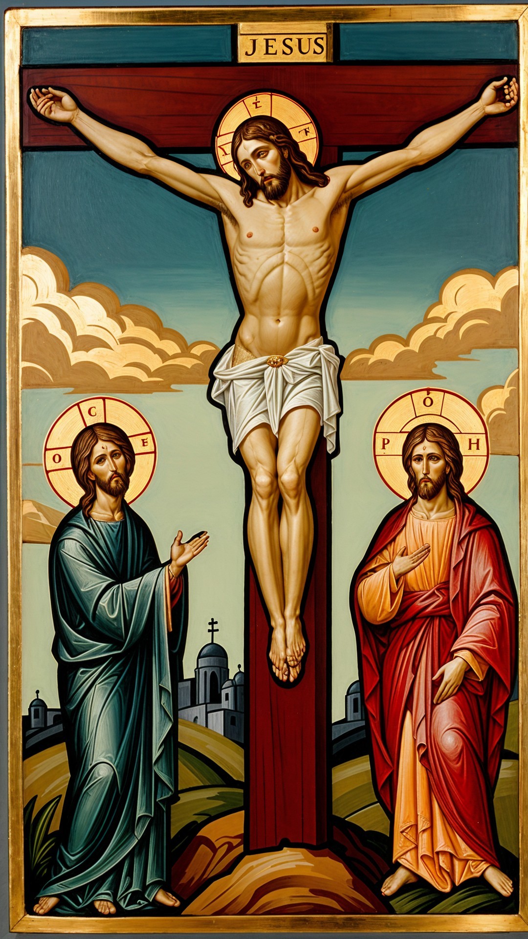 Christian Icon of the Crucifixion with Saints
