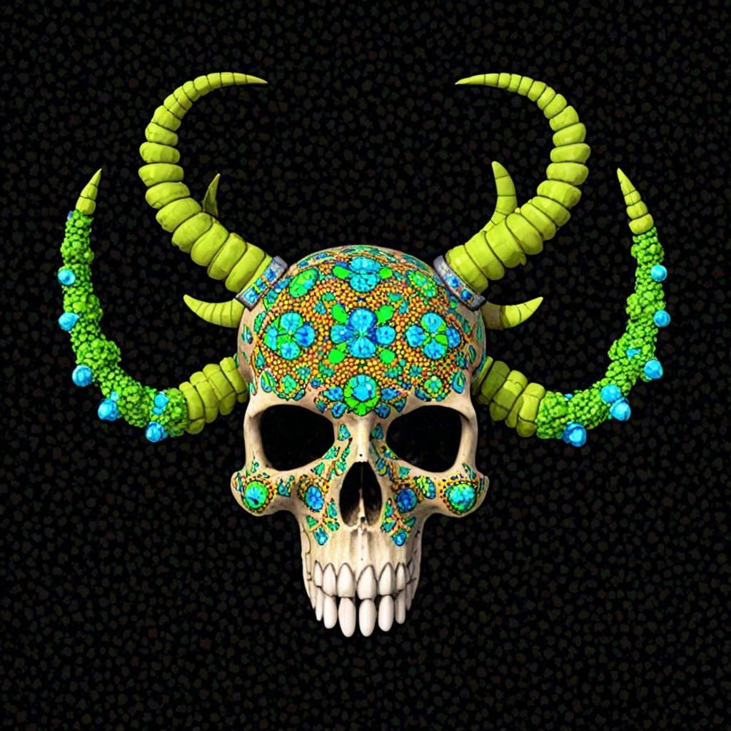 Decorative Skull with Blue and Green Floral Patterns