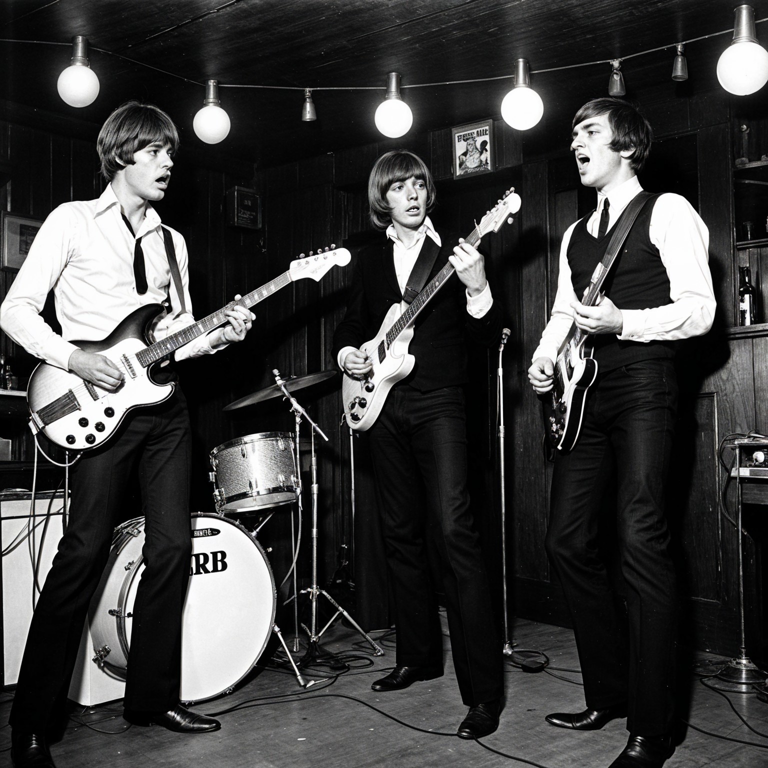 Vintage Black-and-White Photo of Band Performing Live