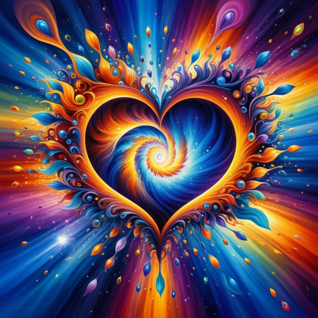 Vibrant Heart Surrounded by Colorful Spirals and Shapes
