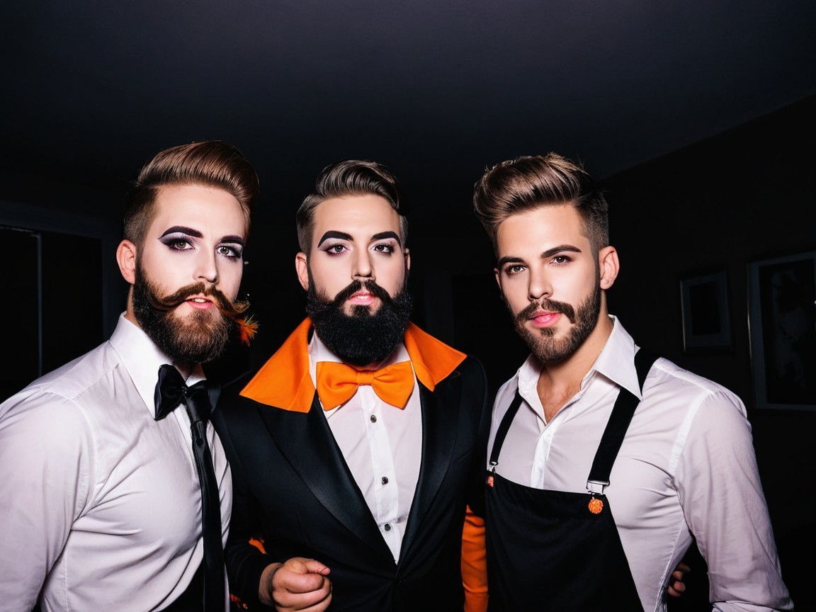 Men in Stylish Fashion with Bold Makeup and Beards