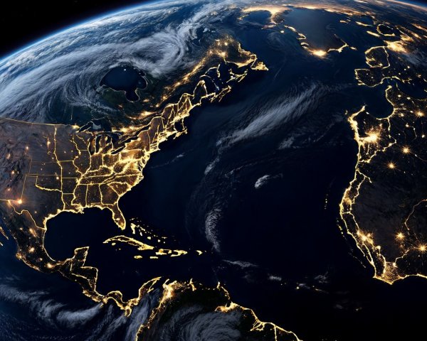 Nighttime View of Earth from Space with City Lights